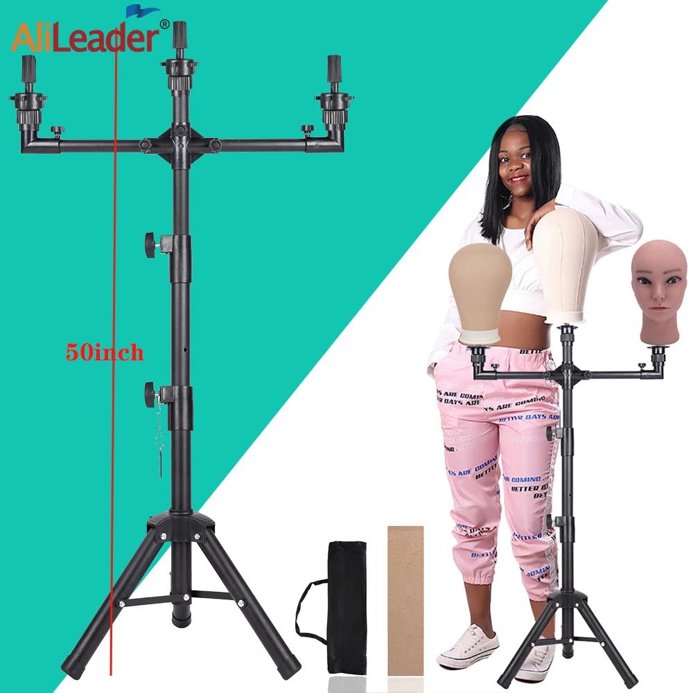 Quality Wig Stand With 3Holders For Canvas Head Stand For Hairdressing Tripod Stand Holder Adjustable Wig Styling Di
